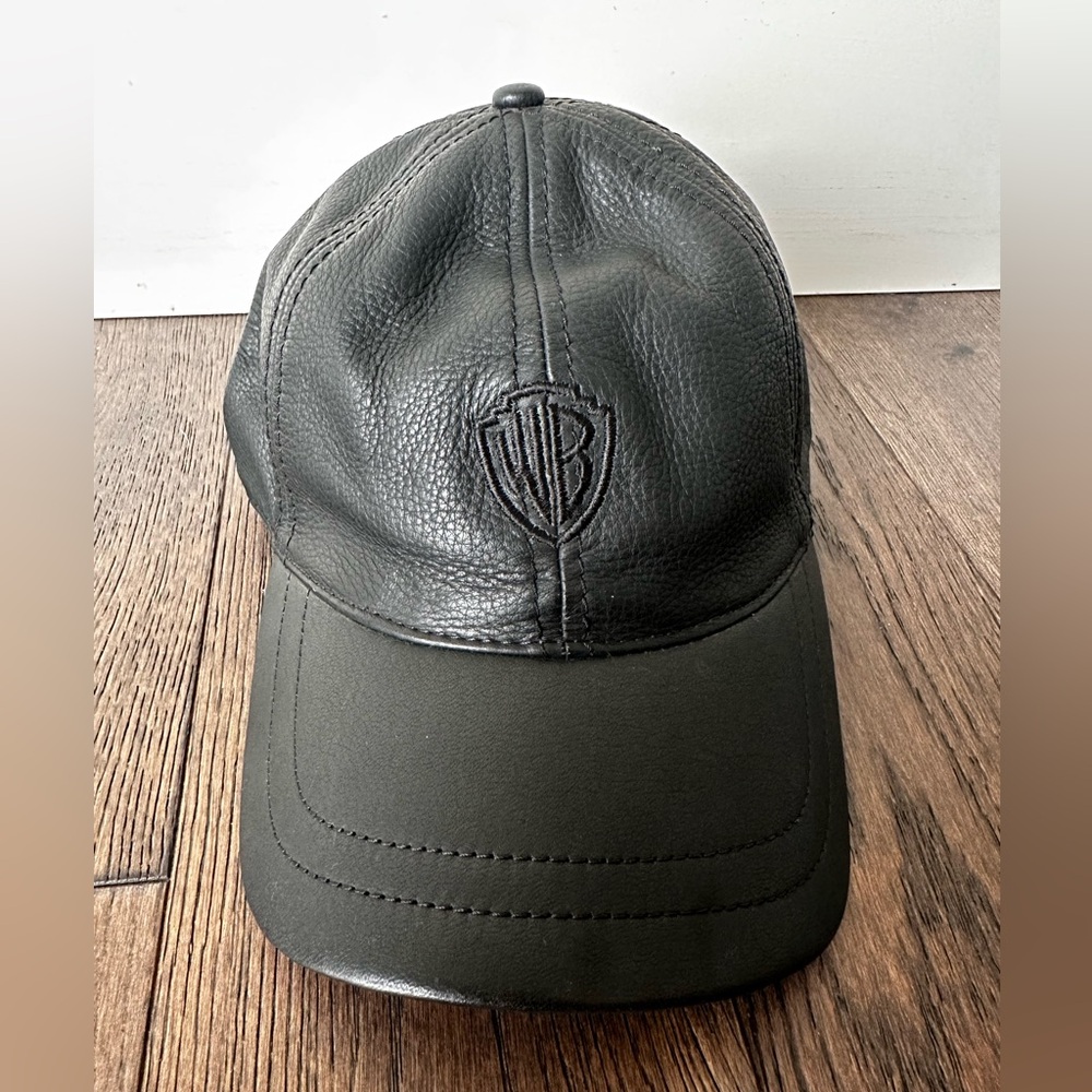 Scala Black Leather Baseball Cap with Warner Bros. Logo